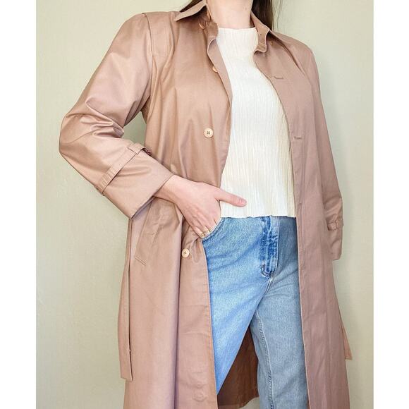 London Fog Jackets & Blazers - Vintage London Fog Pink Cotton Blend Belted Trench Coat Pea Coat Size 8P